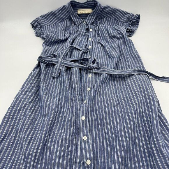Isabella Sinclair Womens XSmall Dress Blue White Stripe Button Belted - Picture 1 of 5